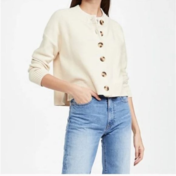 Madewell Sweaters - Madewell Broadway Boxy Slight Crop Button-up Cotton Cardigan in Cream Size S